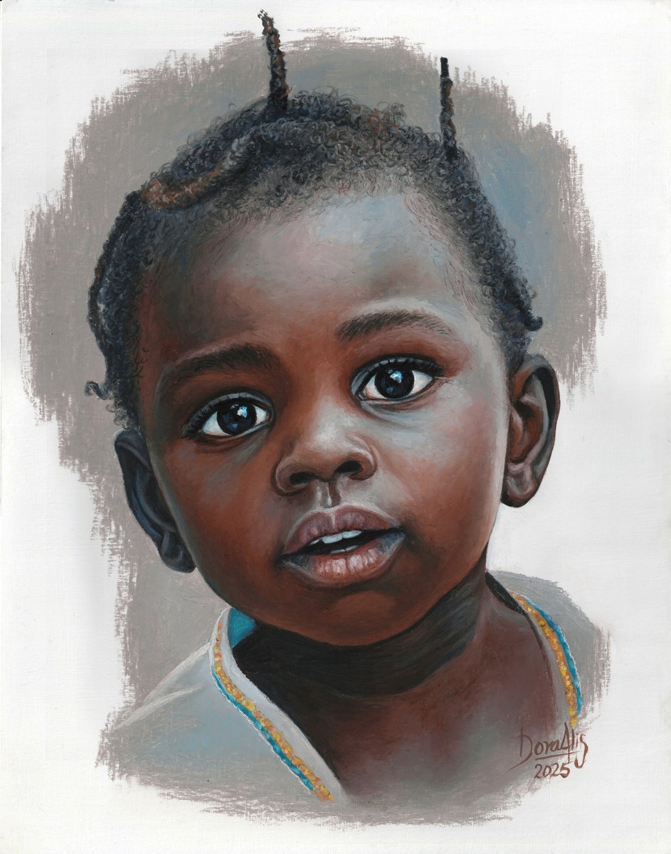Expressive Portrait Painting By Dora Alis Mera Velasco, 11 X 14, Colors Of Innocence 11, Original Artwork