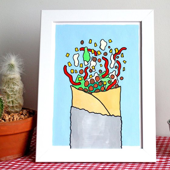 Exploding Burrito Mexican Food Pop Art Painting On A4 Unframed Paper