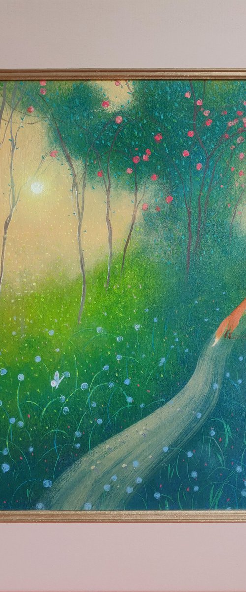 Running Through the Dandelion Field - framed and ready to hang by Ayna Paisley