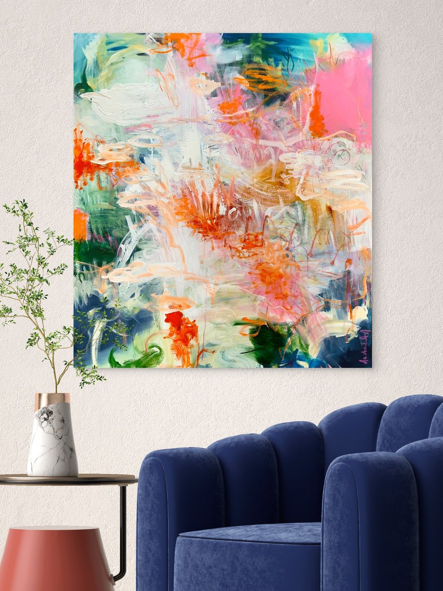 Abstract Acrylic Painting By Andrada Anghel, 36 X 40, Blooming Chaos, Original Artwork