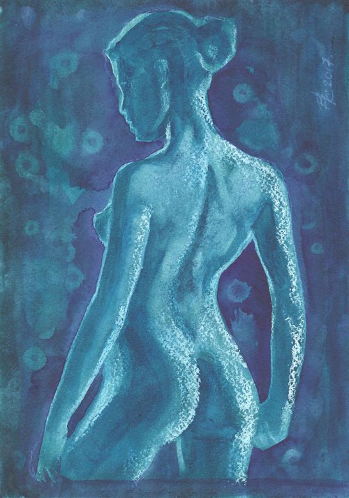 Nude on turquoise №2. 21X29.5cm by Vitaliy Koriakin