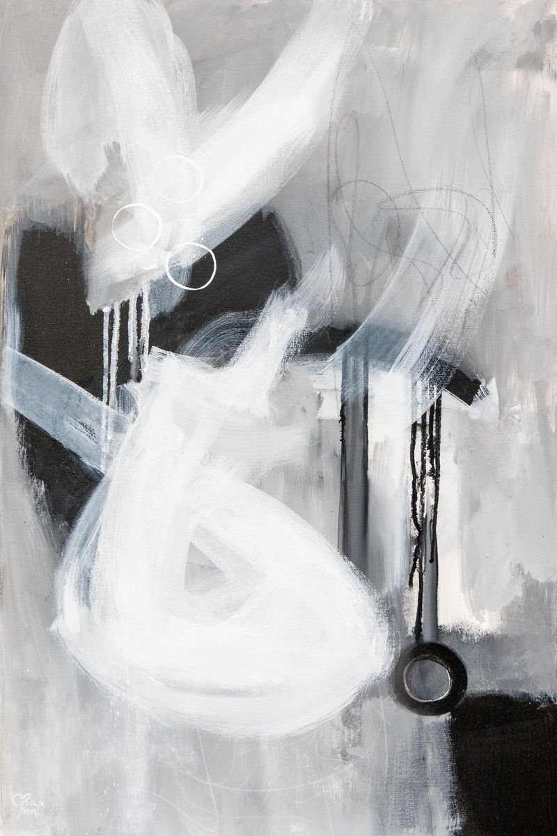 A daring adventure - Original black and white vertical painting - Ready to hang by Chantal Proulx