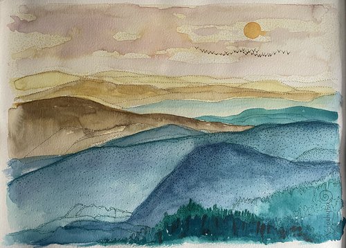 "Mountain landscape". Watercolor, link by Mary Voloshyna