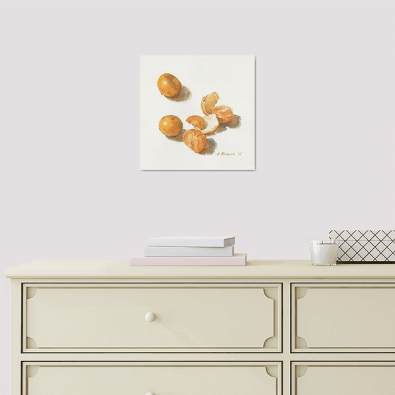Tangerines / Original painting Kitchen watercolor Fruit still life Orange artwork