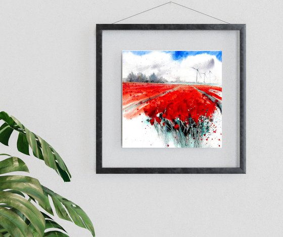 Red tulips field flowers in Netherlands Mixed Media