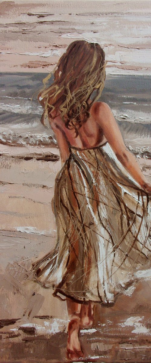 " ONE DAY ... "  SUN SKY SEA SAND liGHt  ORIGINAL OIL PAINTING, GIFT, PALETTE KNIFE by Monika Luniak