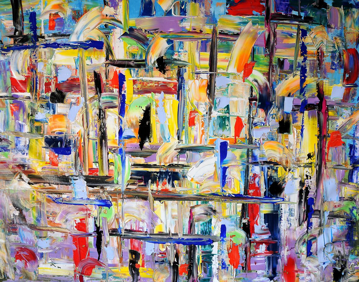 Impressionistic Abstract Acrylic Painting By Antonino Puliafico, 67 X 51, Sotto Le Stelle, Original Artwork