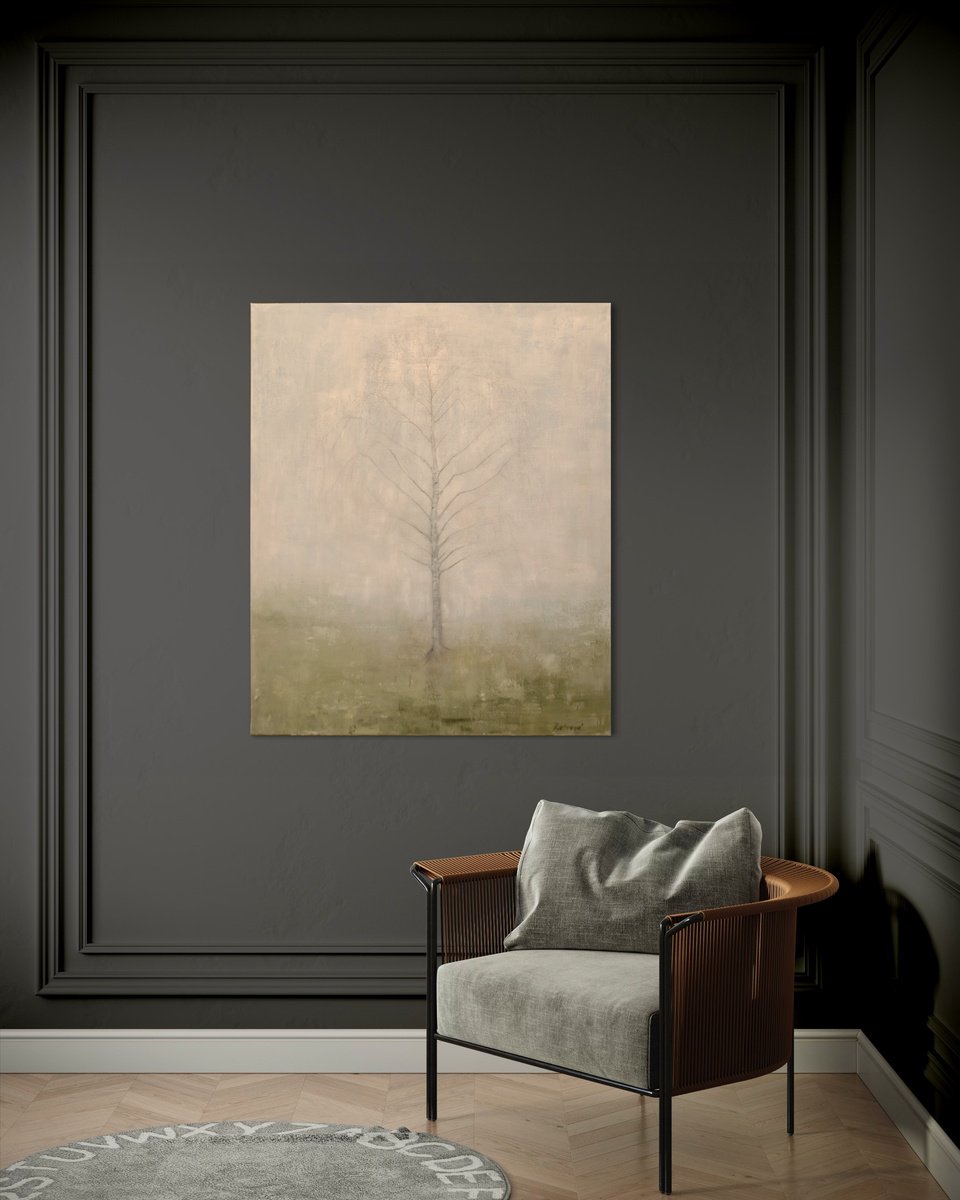 Impressionistic Botanical Oil Painting By Renata Retrova, 39 X 47", View Through A Rainy Window, Original Artwork