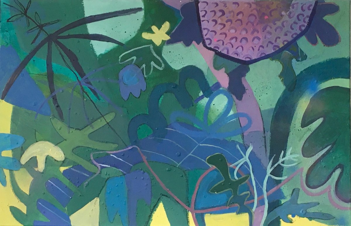 Illustrative Botanical Painting By Chihiro Kinjo, 35 X 24, Field Scabious, Original Artwork