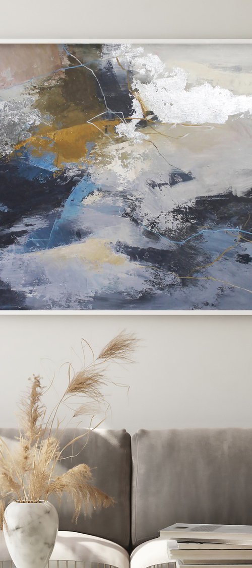 "Pulse" Acrylic navy blue gray abstract art by Yana Sagan