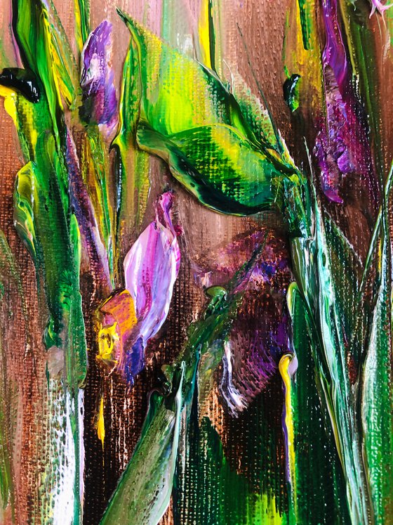 BIRTH OF NATURE - Set of 2 abstractions. Flower panel. Iris diptych. Petals. Violet. Close-up. Bright module.
