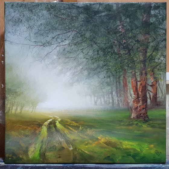 "Green in a foggy  morning"