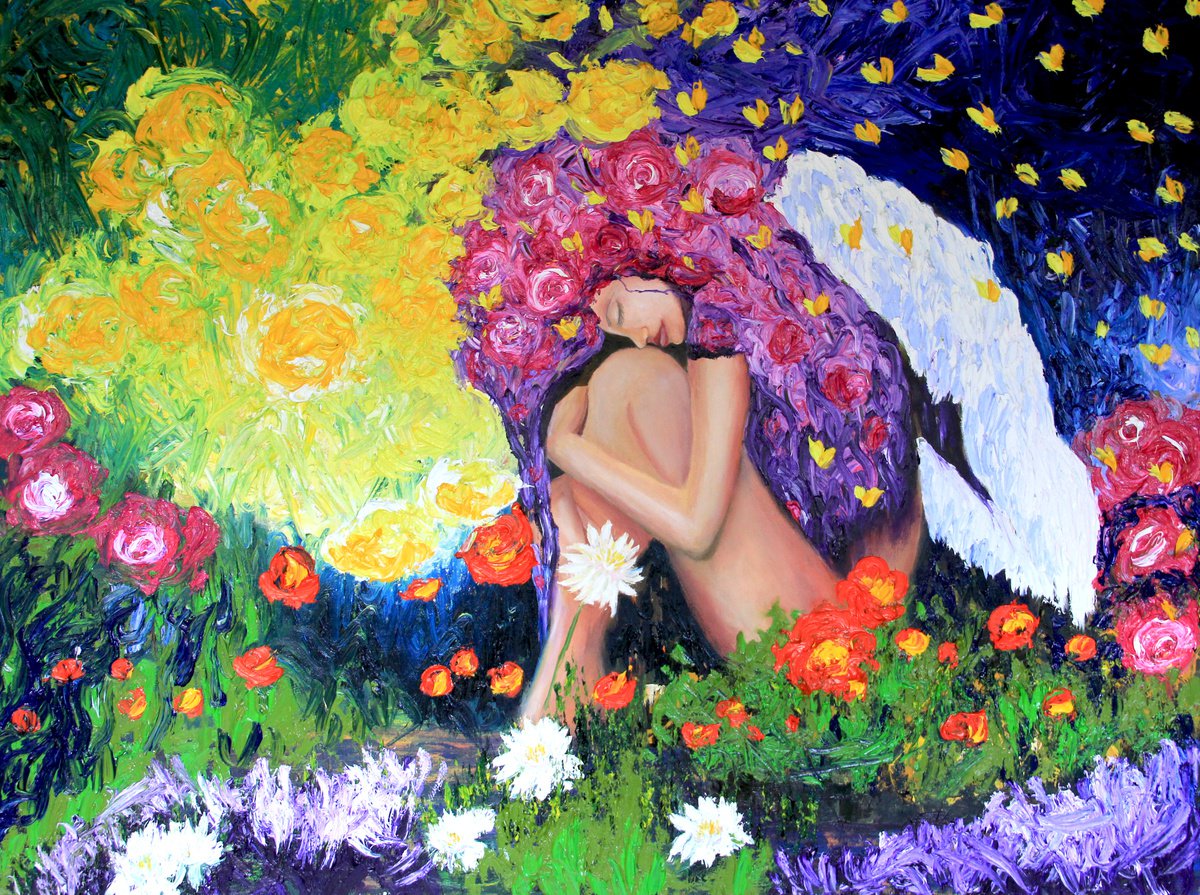 Angel paintings on canvas by Olya Shevel