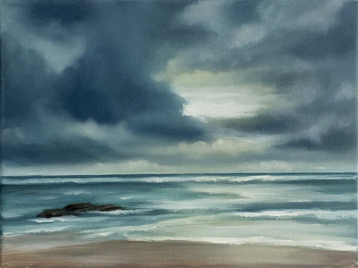 Expressive Landscape Oil Painting By Mullo Art, 9 X 7", Seascape Study 03, Original Artwork