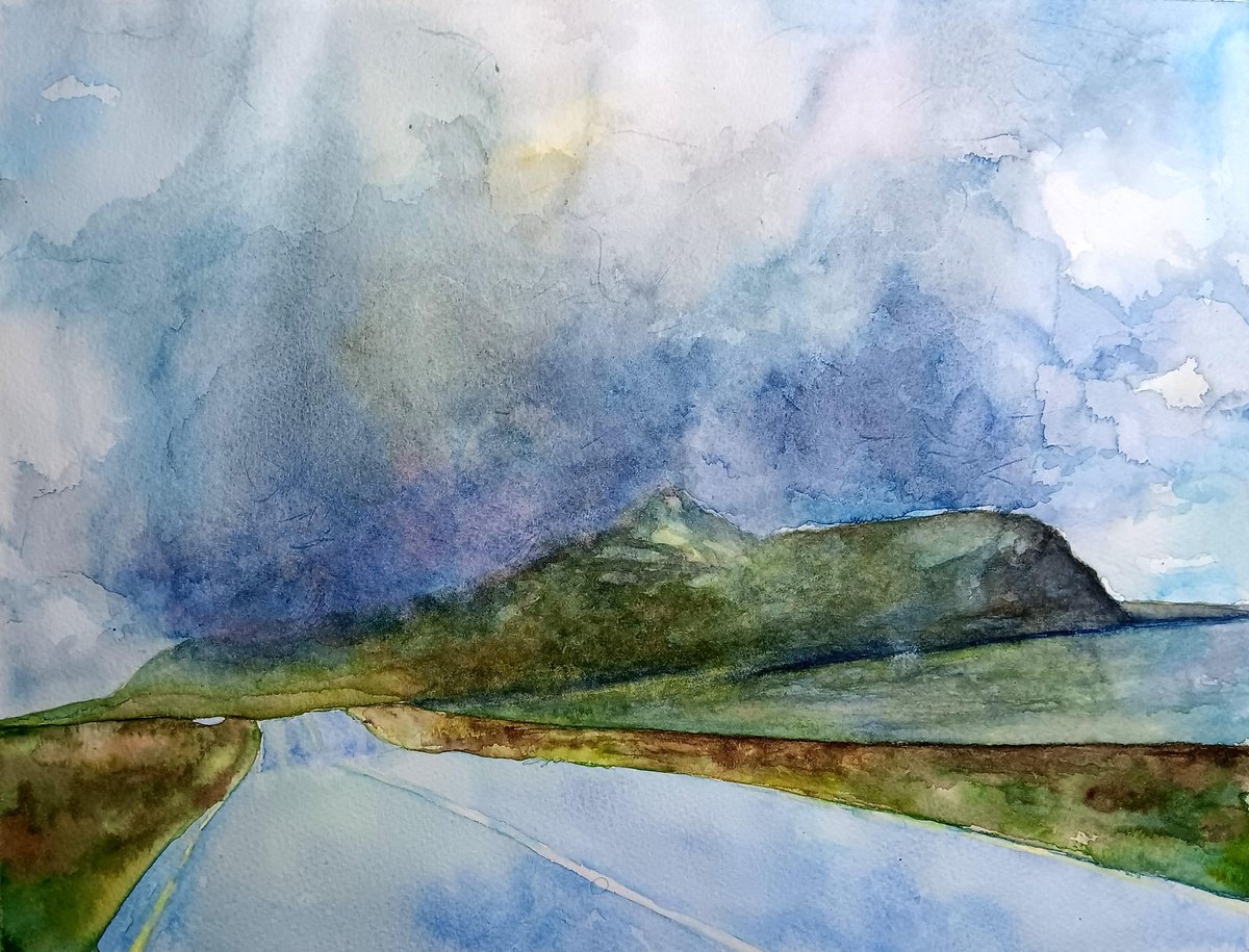 Expressive Landscape Watercolour By Richard Freer, 16 X 12", Clouds Covering Mount Errigal, Original Artwork