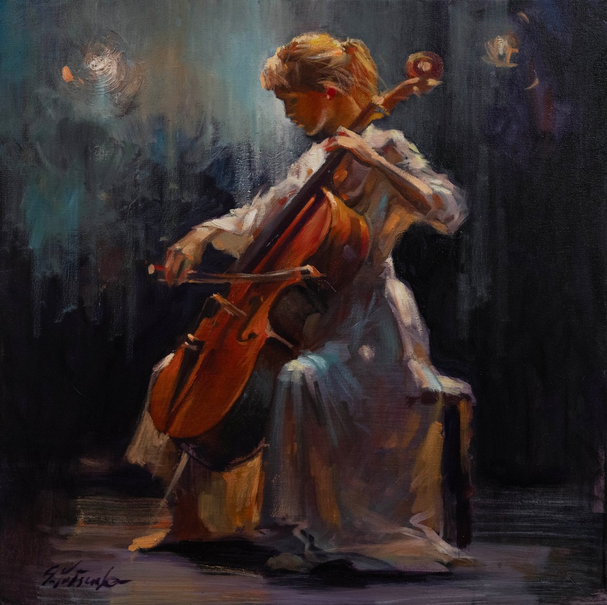 Expressive Oil Painting , Alone Upon The Stage By Sergei Yatsenko, 24 X 24, Artwork For Sale On Artfinder