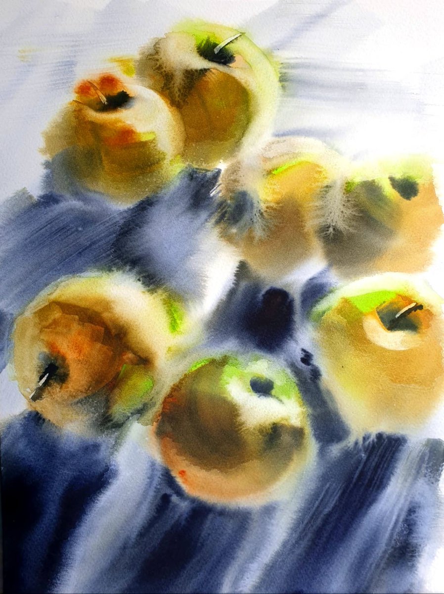 Abstract Watercolour , Apples By Elena Genkin, 11 X 15, Artwork For Sale On Artfinder