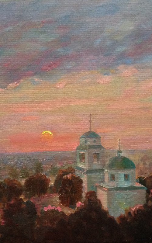 Ukrainian artwork landscape church by Roman Sergienko