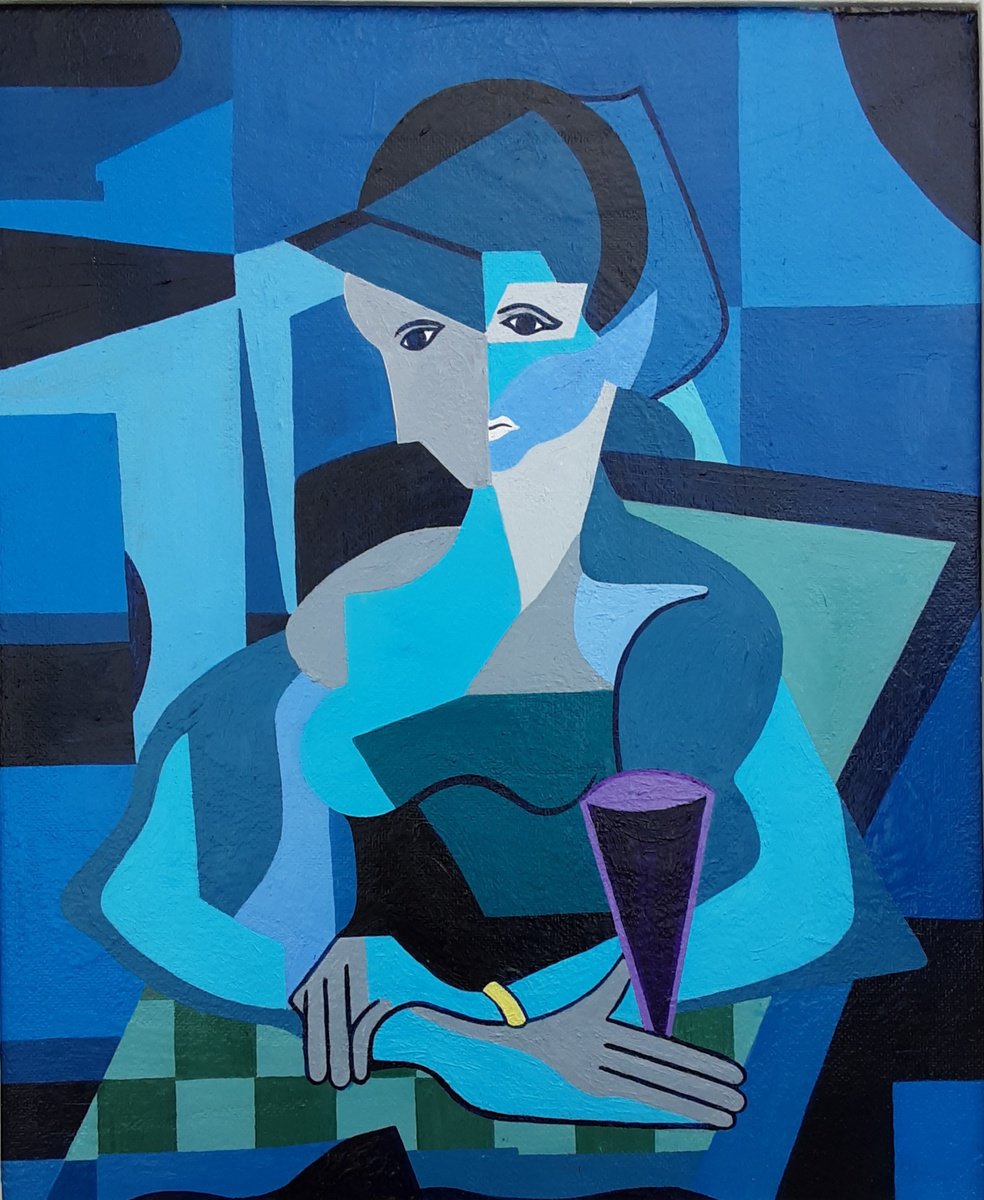 Abstract Portrait Oil Painting By Paul Heron, 22 X 26", Seated Woman, Original Artwork