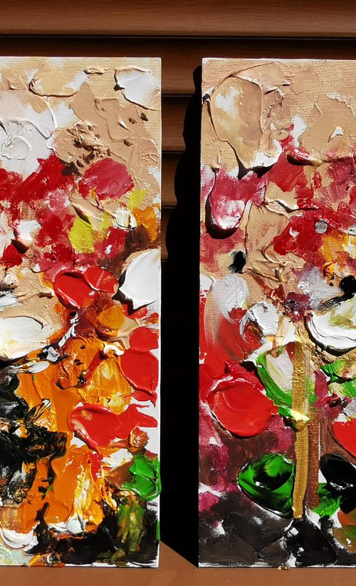 Abstract floral Paintings, Set of 2 by Annet Loginova