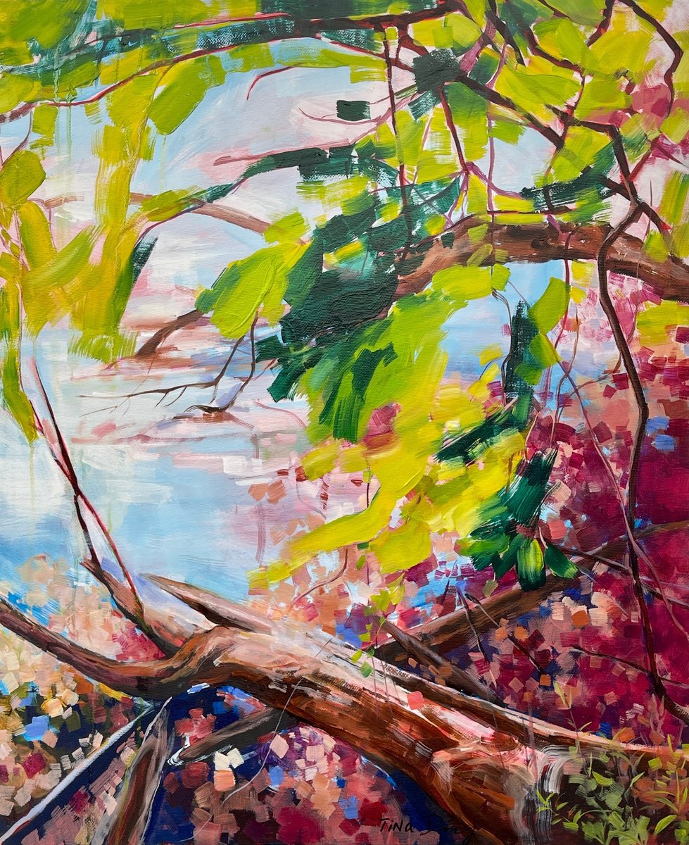 Expressive Abstract Oil Painting By Tina Ding, 27 X 32", Beautiful Quilt, Original Artwork