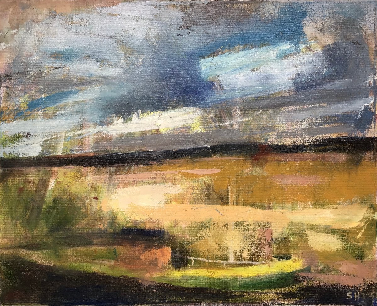 Expressive Landscape Oil Painting By Sandra Haney, 20 X 16", Leaving Durham, Original Artwork