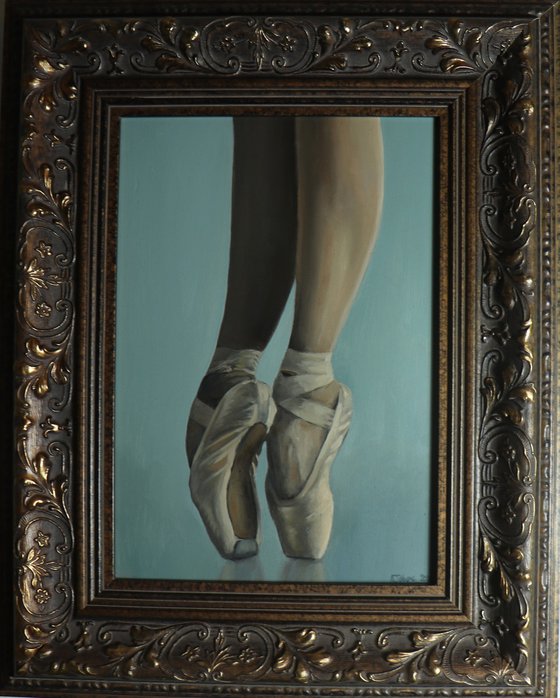 Ballet Feet, On Pointe Painting, Ballerina, Dance, Framed and Ready to Hang, Feet on Tip-Toes