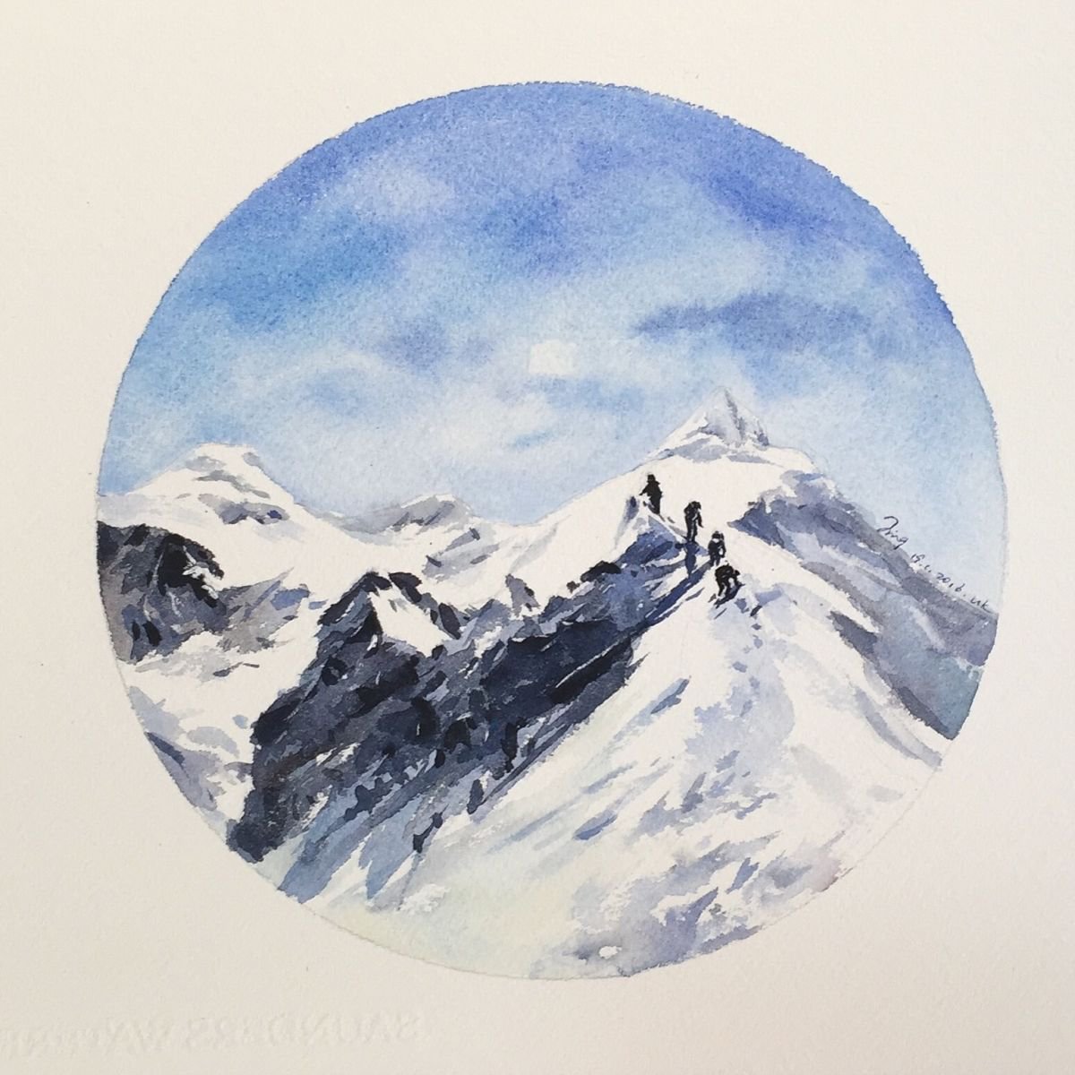 Impressionistic Landscape Watercolour By Jing Chen, 12 X 11, The Brave Challenge, Original Artwork