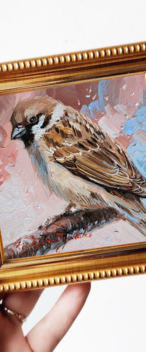 Sparrow bird painting by Nataly Derevyanko