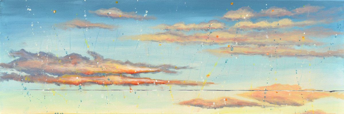 Closer To The Light - Abstract Art - 36 x 12 IN / 91 x 30 CM - Cloud Abstract Painting on... by Cynthia Ligeros Abstract Artist