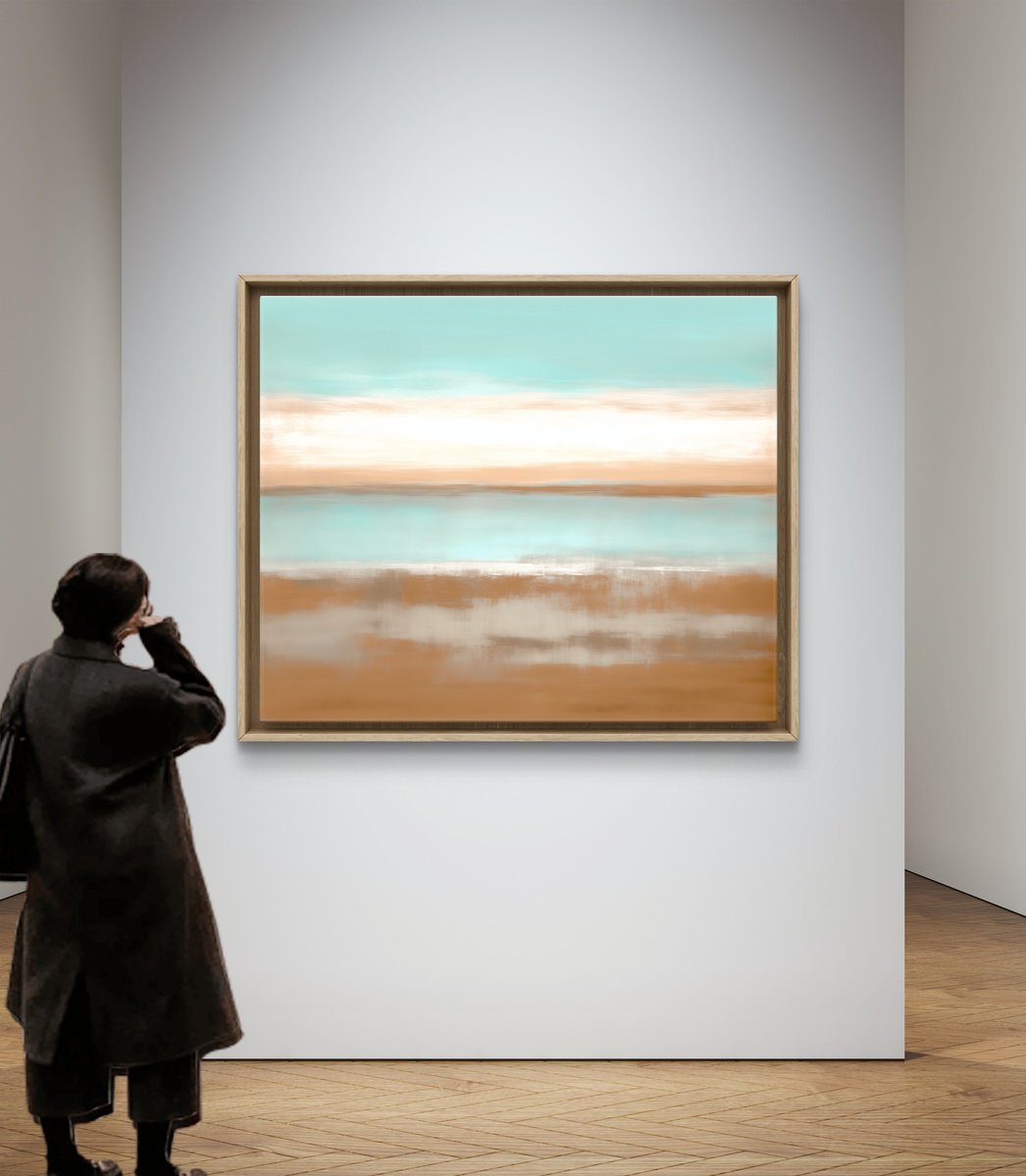 Abstract Acrylic Painting By V+V Kniazievi, 47 X 39", Soft Echoes Of The Sea #2, Original Artwork