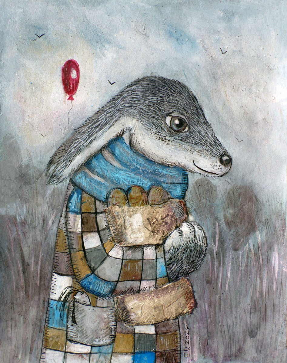 Surrealistic Animal Painting By Elizabeth Vlasova, 11 X 14, Bunny In The Fog, Original Artwork