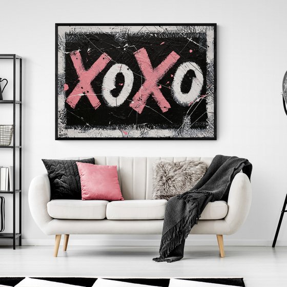 X's and O's 140cm x 100cm Black White Pink Textured Urban Pop Art