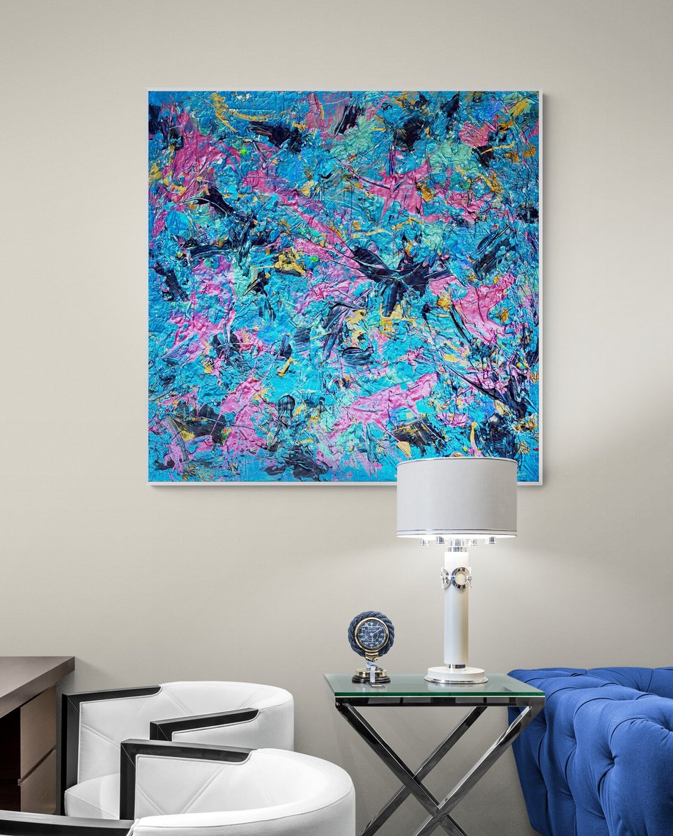 Abstract Acrylic Painting By Julijana Ravbar, 20 X 20", Oceanic Rhythm, Original Artwork