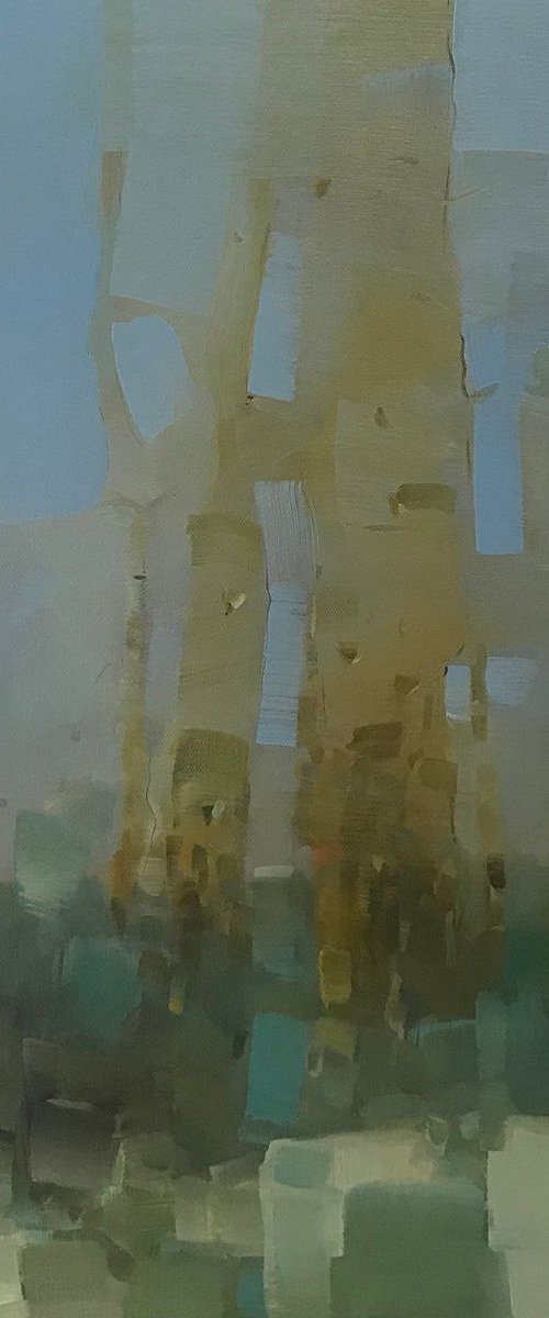 Trees in Emerald, Abstract Landscape oil painting, Handmade artwork by Vahe Yeremyan