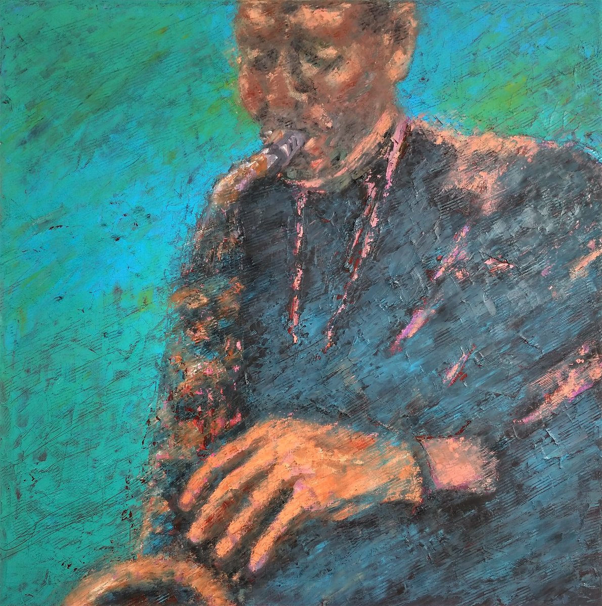 Impressionistic Portrait Oil Painting By Albina Urbanek, 24 X 24, What Is This Music About?, Original Artwork