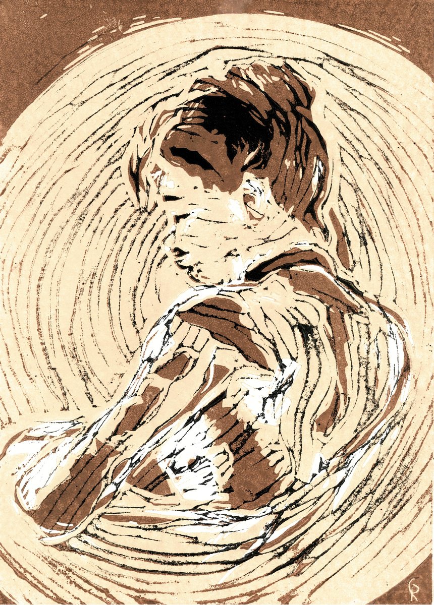 Junges Mdchen mit nackten Schultern - Linoprint inspired by Berthe Morisot by Reimaennchen - Christian Reimann