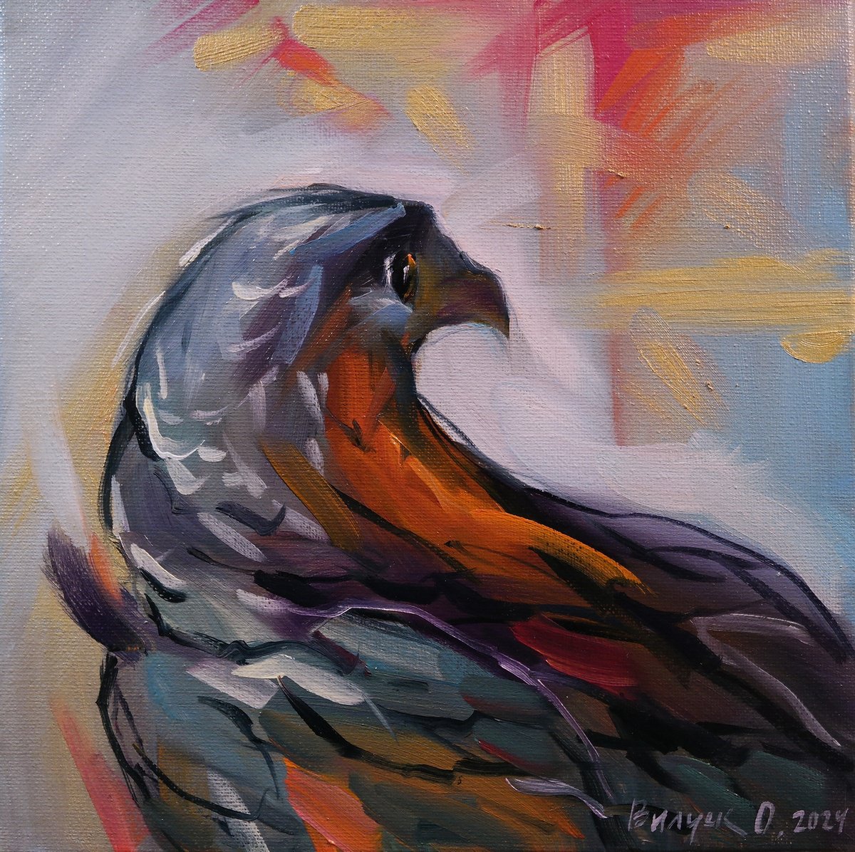 Impressionistic Animal Oil Painting By Lena Vylusk, 10 X 10", "Sight", Original Artwork