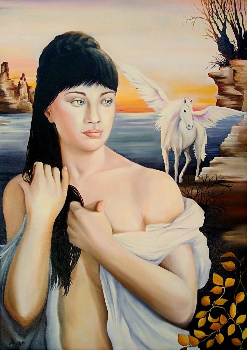 Photorealistic Portrait Oil Painting By Anna Rita Angiolelli, 20 X 28, The Island Of Pegasus, Original Artwork