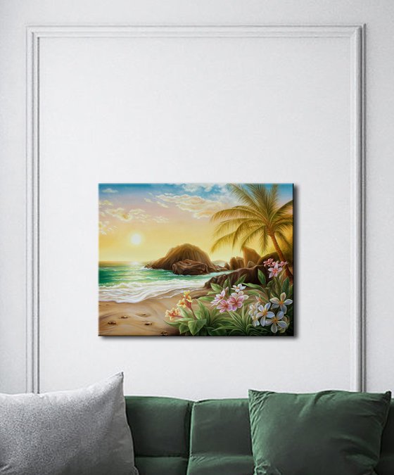 "Evening in paradise", tropical landscape