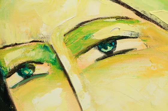 Green spring color abstract Portrait of a woman