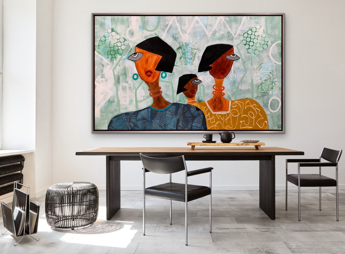 Organic Abstract Acrylic Painting By Rashna Hackett, 58 X 35", Unspoken Thoughts, Original Artwork