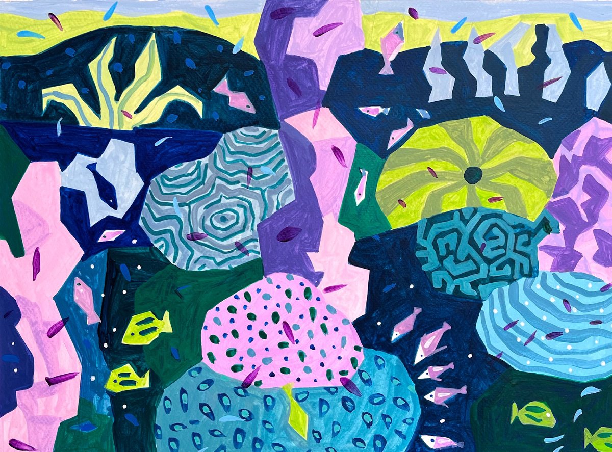 Urban And Pop Landscape Acrylic Painting By Andre Baldet, 17 X 13, Maldives_Lagoon-05, Original Artwork