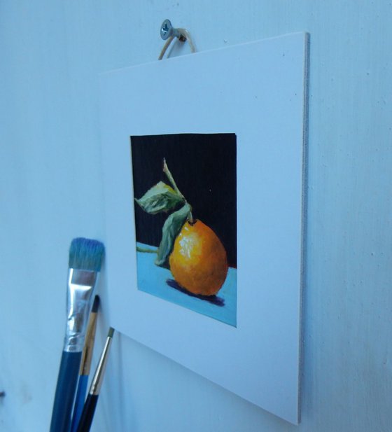 tangerine. Miniature painting Mandarin. Easel is included. Gift painting. Ready to hang.