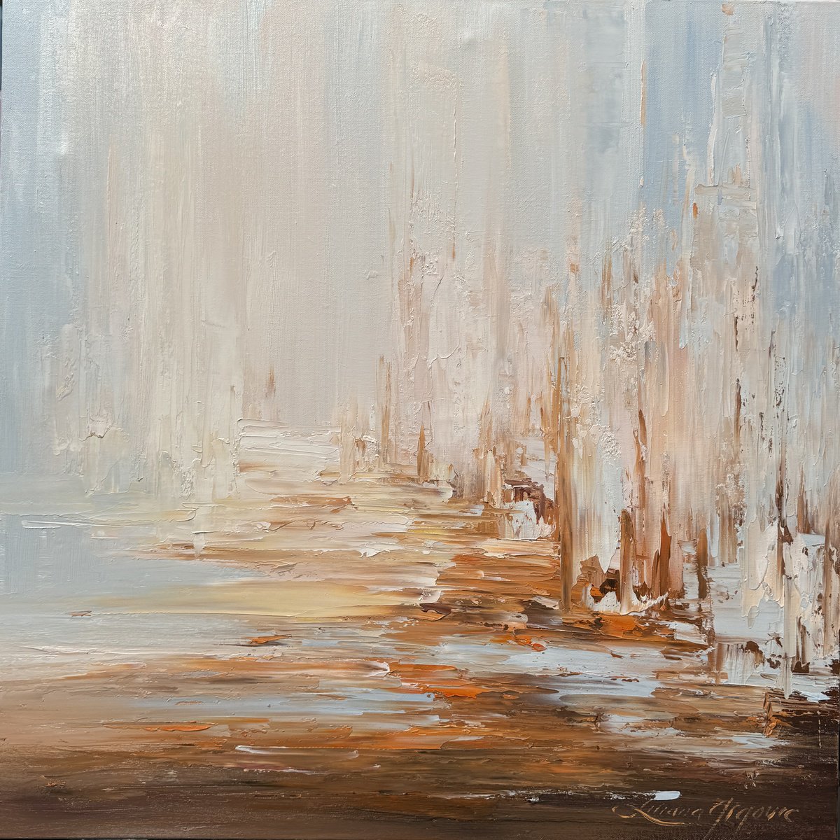 Abstract Oil Painting By Liliana Gigovic, 30 X 30", A New Journey Begins No 12, Original Artwork