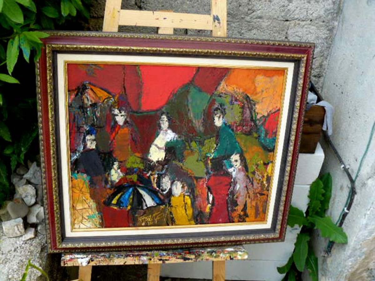 Market In The Rain By Jacques Donneaud, 27 X 23, Artwork For Sale On Artfinder
