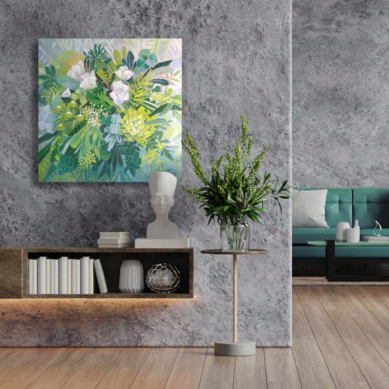 GREEN FRESHNESS - ABSTRACT FLORAL PAINTING