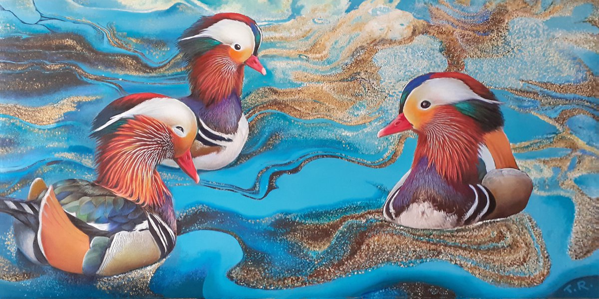 Mandarin Ducks By Tatiana Rezvaya, 31 X 16, Artwork For Sale On Artfinder