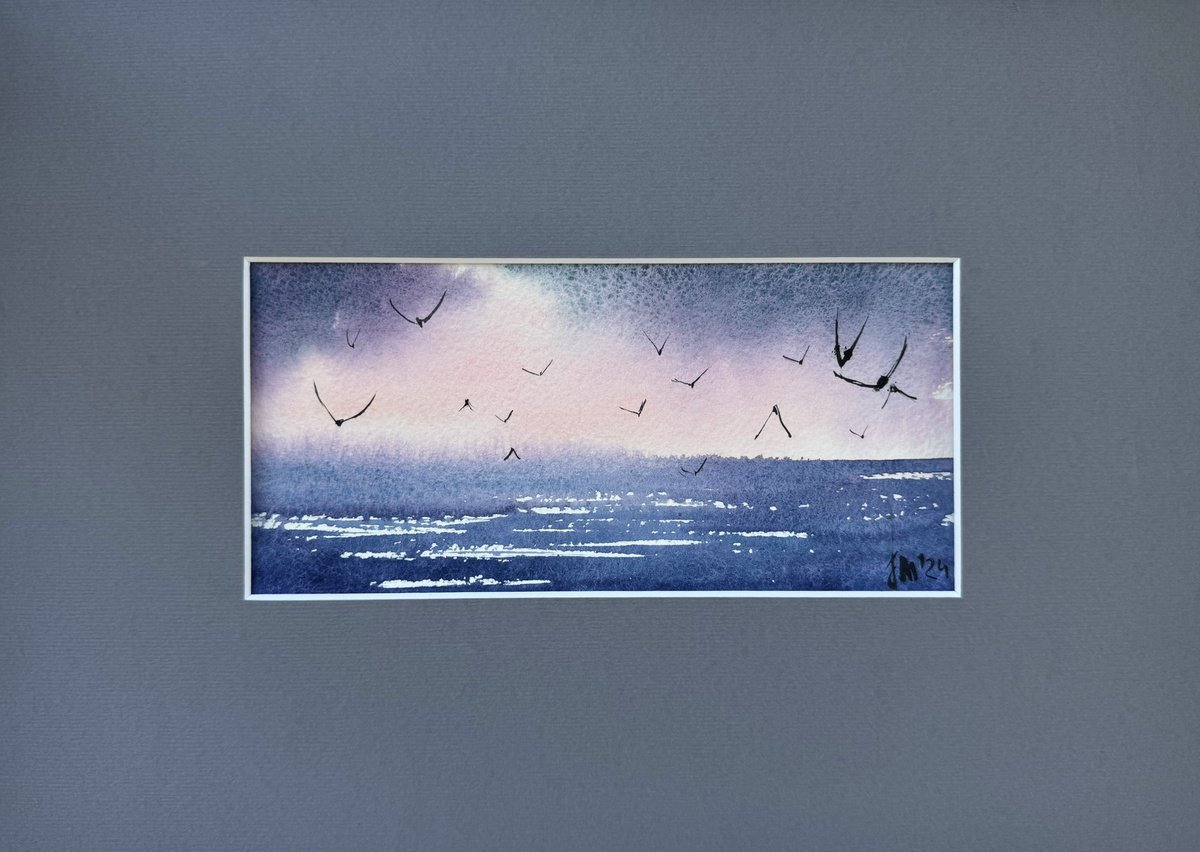 Sunset on the sea. Seagulls by Yuliia Sharapova