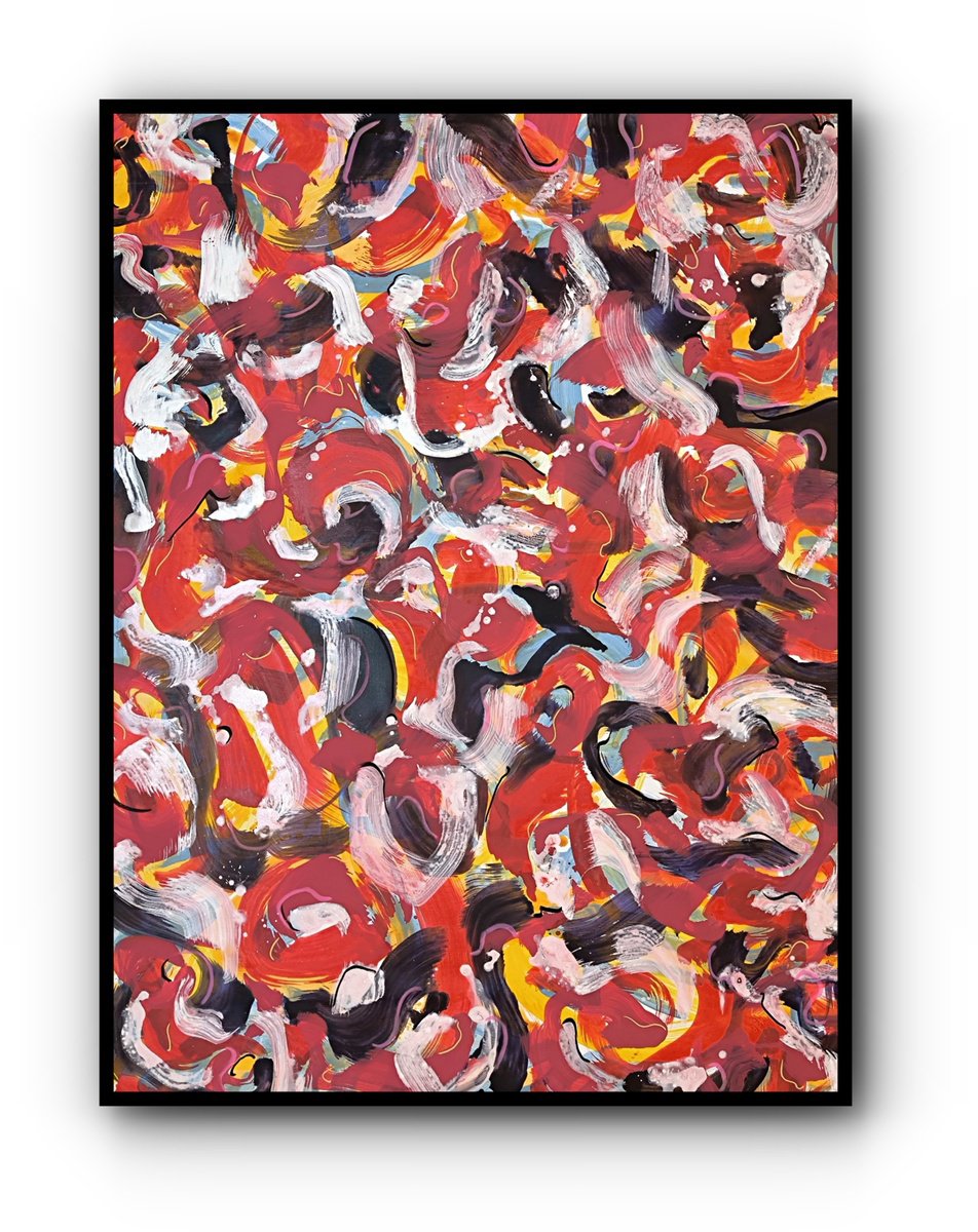 Expressive Abstract Acrylic Painting By Angel Rivas, 37 X 50, Abstract Forces, Original Artwork